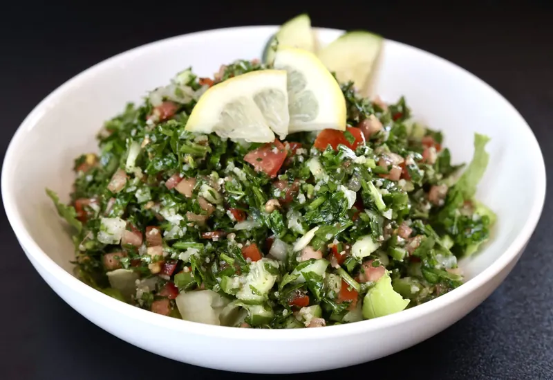 Tabouleh salad with parsley, tomato, onion, bulgur, mint and lemon at Leymoon Kitchen